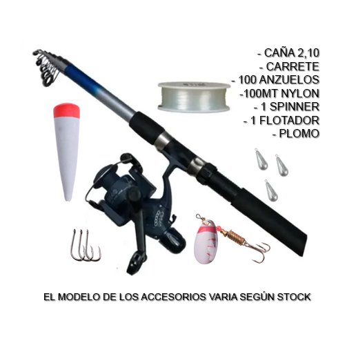 Kit Pesca 2.1m Caña Telescópica Carrete Señuelos Accesorios