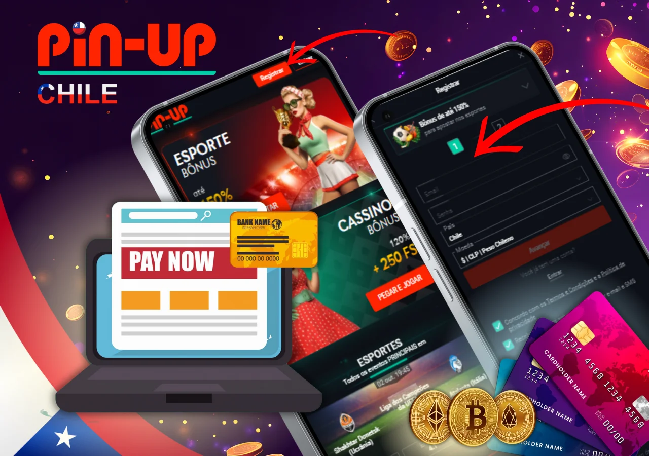 Los metodos de pago, incluyendo tarjetas bancarias y criptomonedas, estan disponibles en Pin-Up Chile.